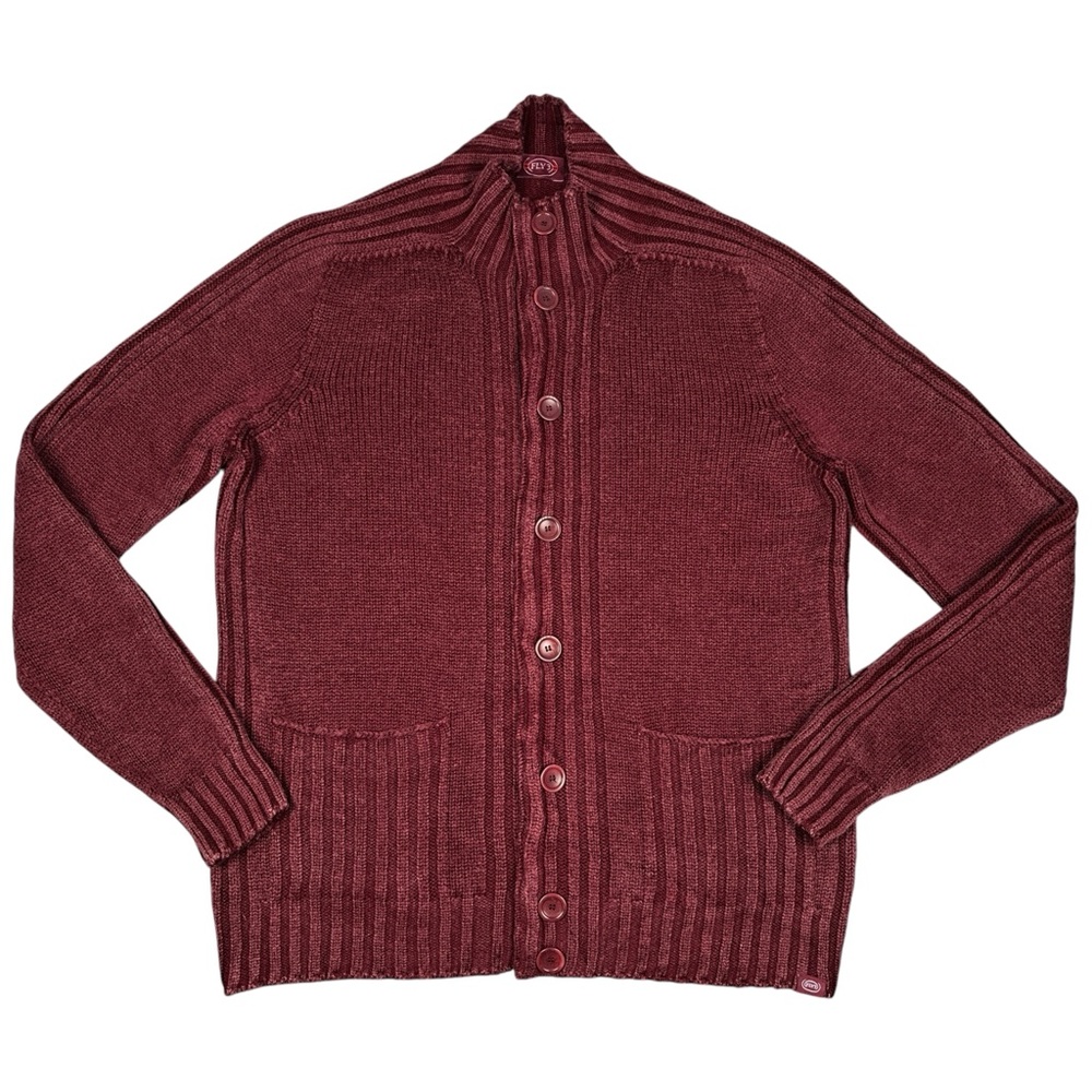 Fly3 Wool Cardigan Sweater Mens Large Dark Red Grandpa